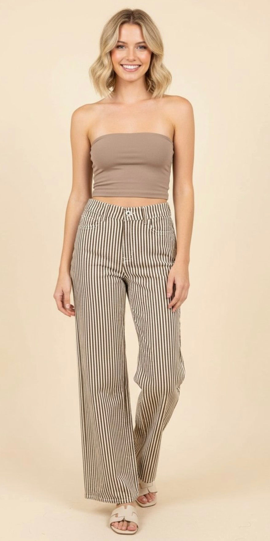 Brown Stripe Denim Pants