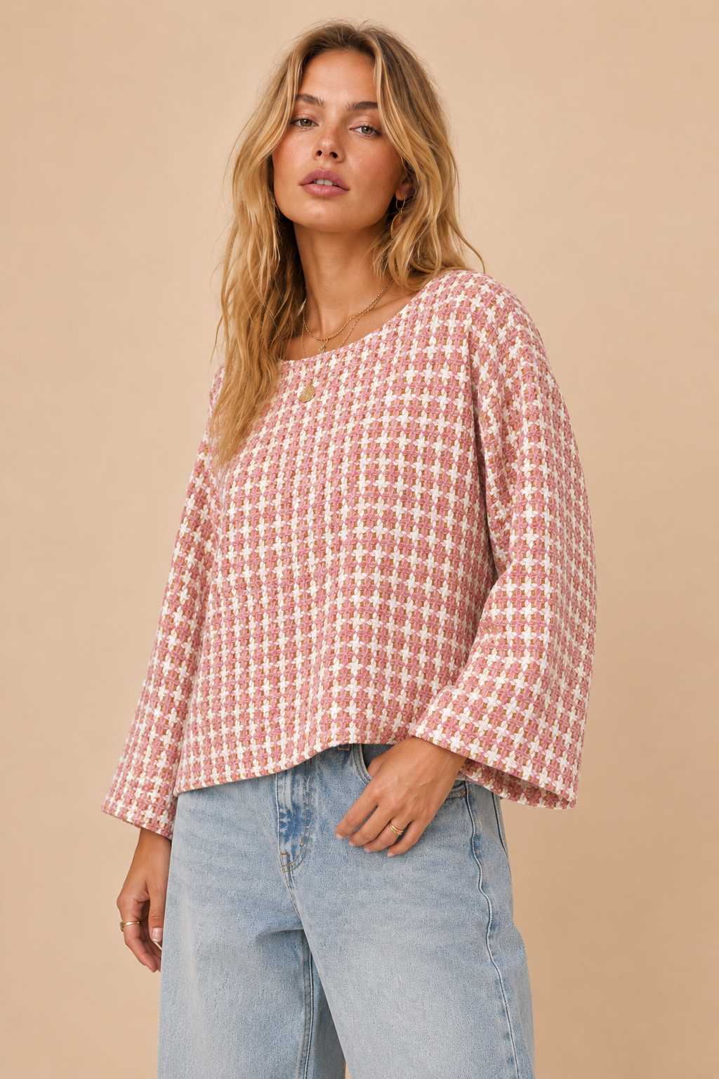 Tweed Bell Sleeve Top