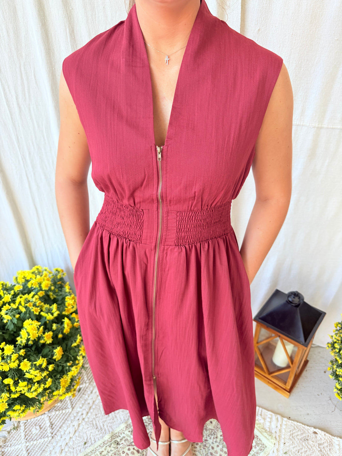 Burgundy Zipper Dress