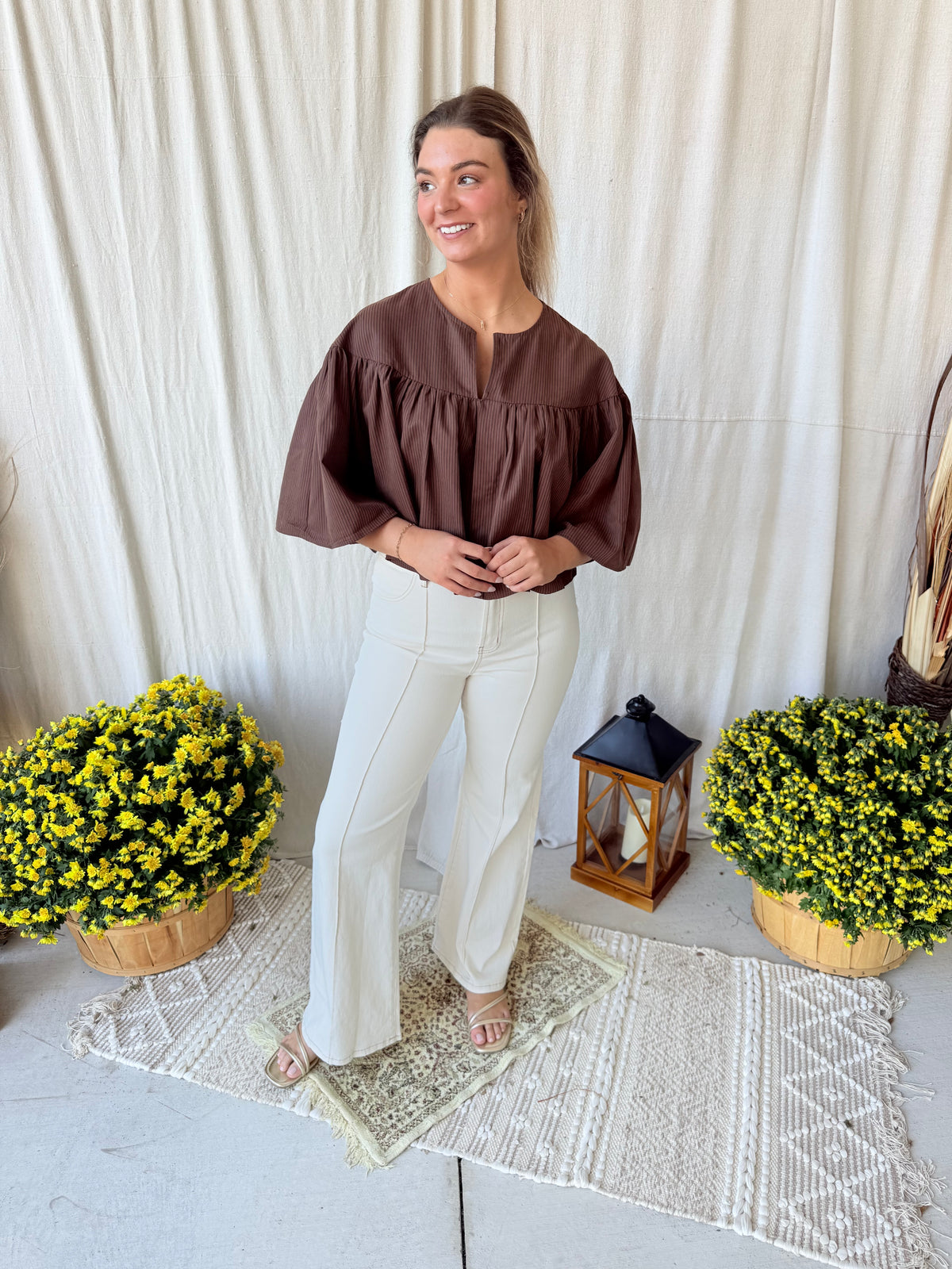 Brown Stripe Cape Top