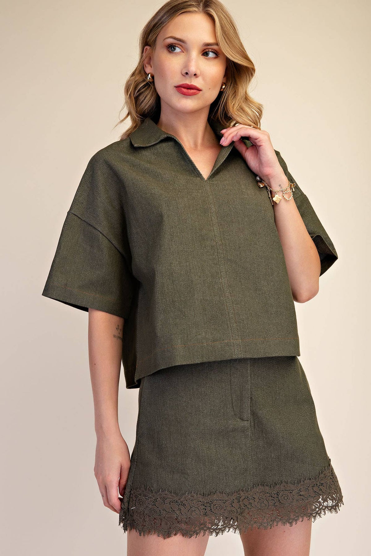 Olive Denim Top
