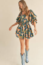 Floral Bubble Sleeve Mini