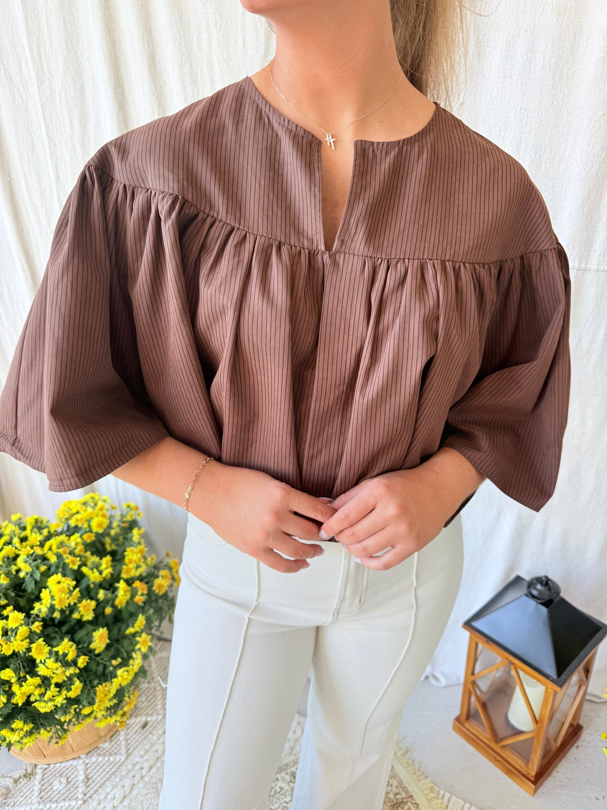 Brown Stripe Cape Top