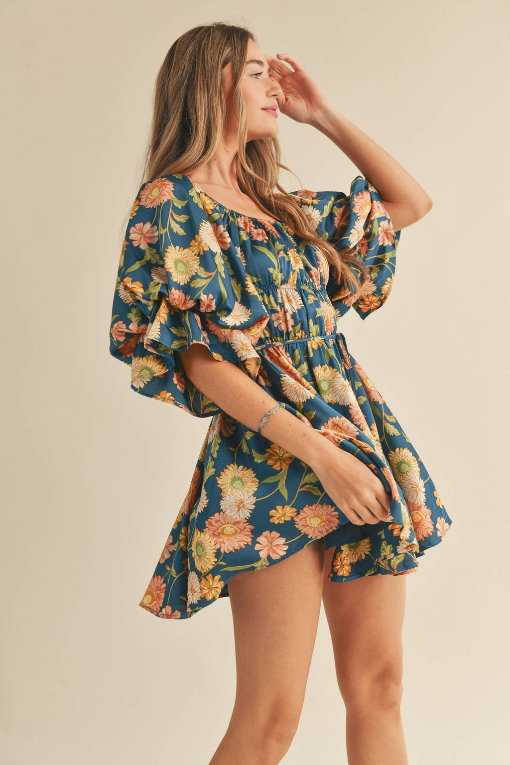 Floral Bubble Sleeve Mini