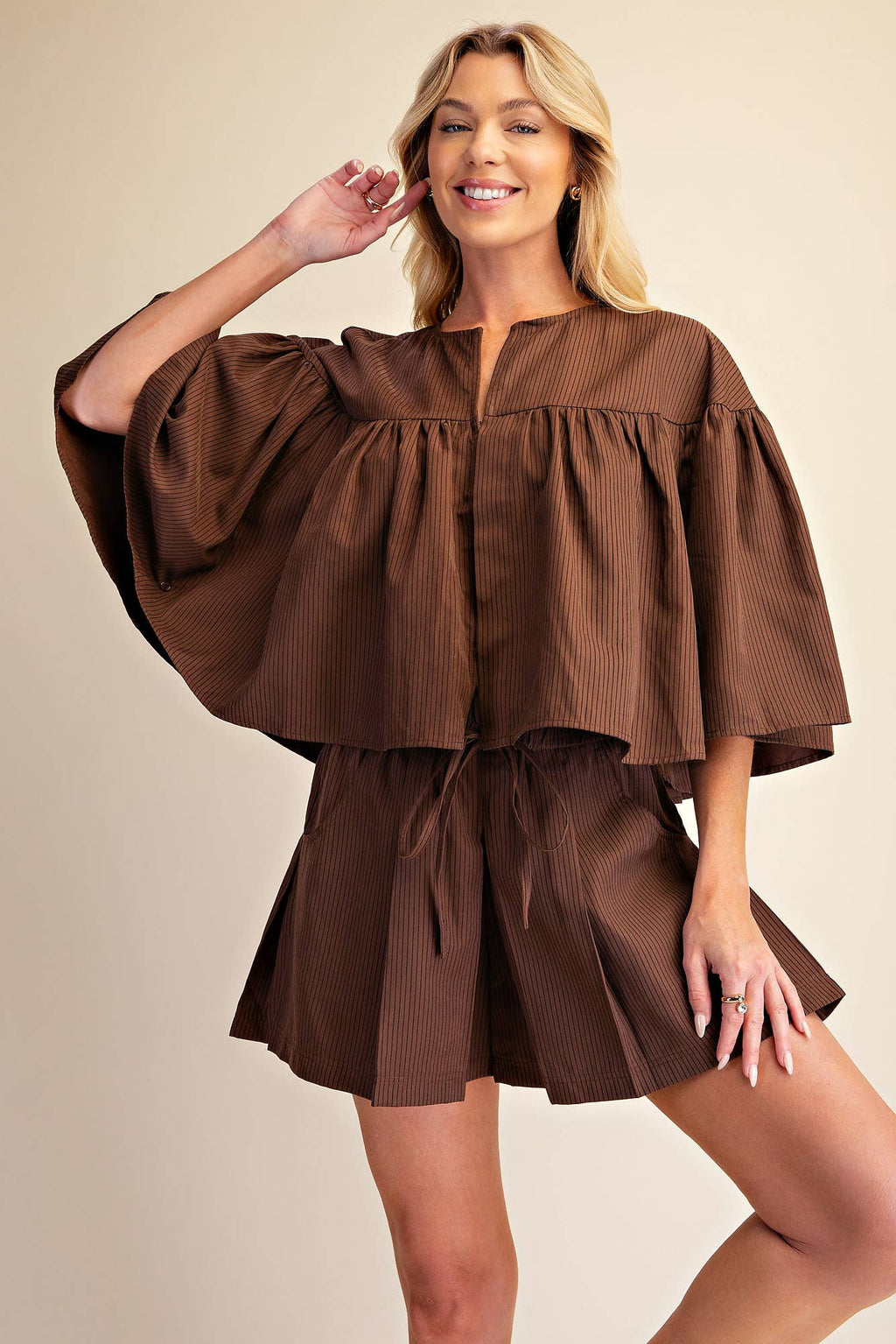 Brown Stripe Cape Top