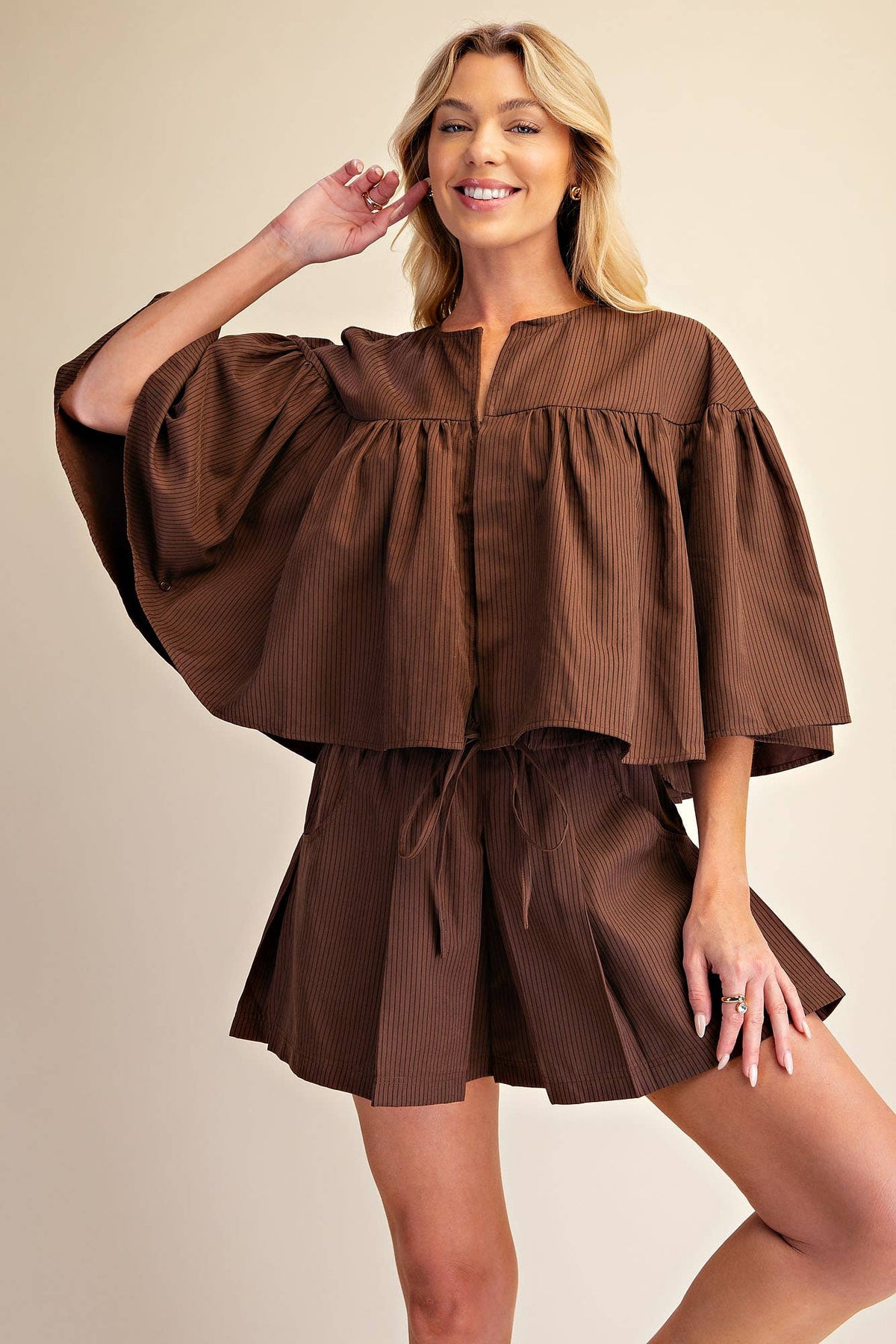 Brown Stripe Cape Top