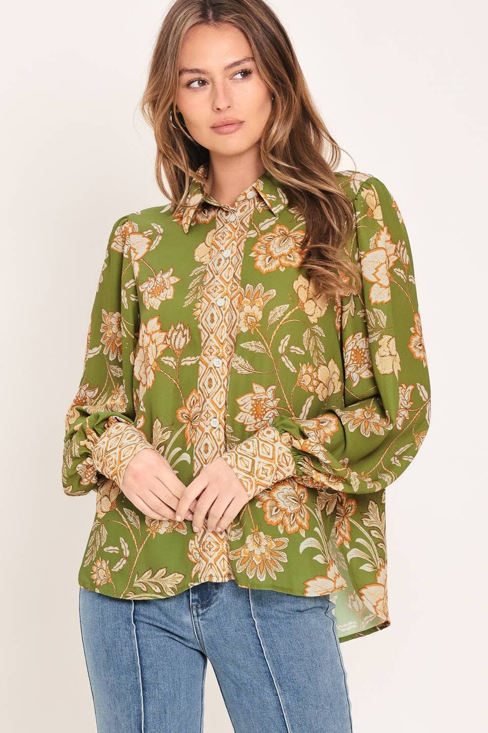 Olive Floral Top