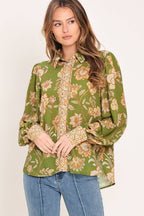 Olive Floral Top