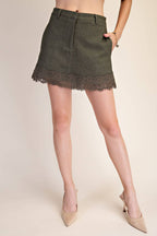 Green Denim Lace Skort