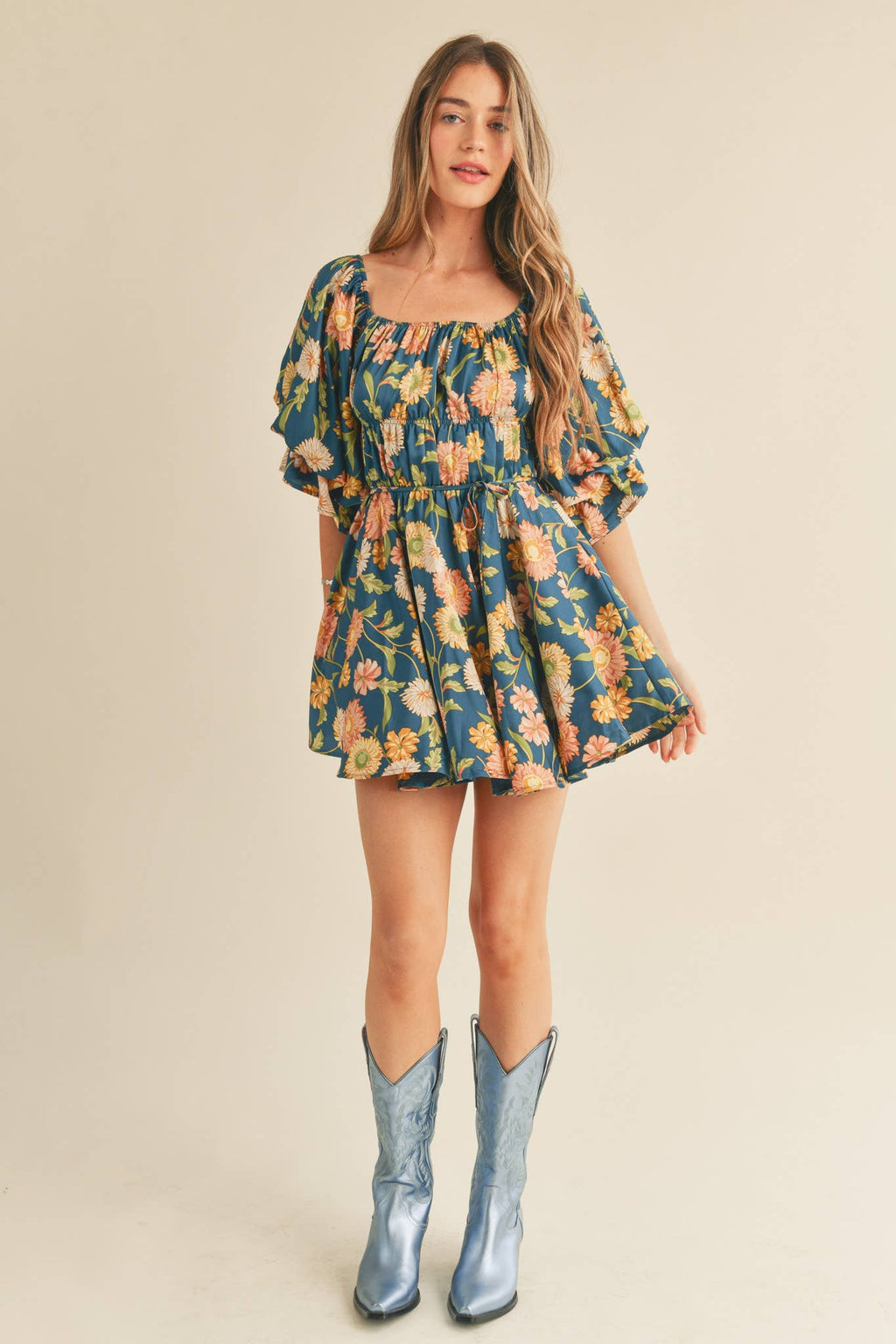 Floral Bubble Sleeve Mini