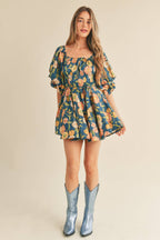 Floral Bubble Sleeve Mini