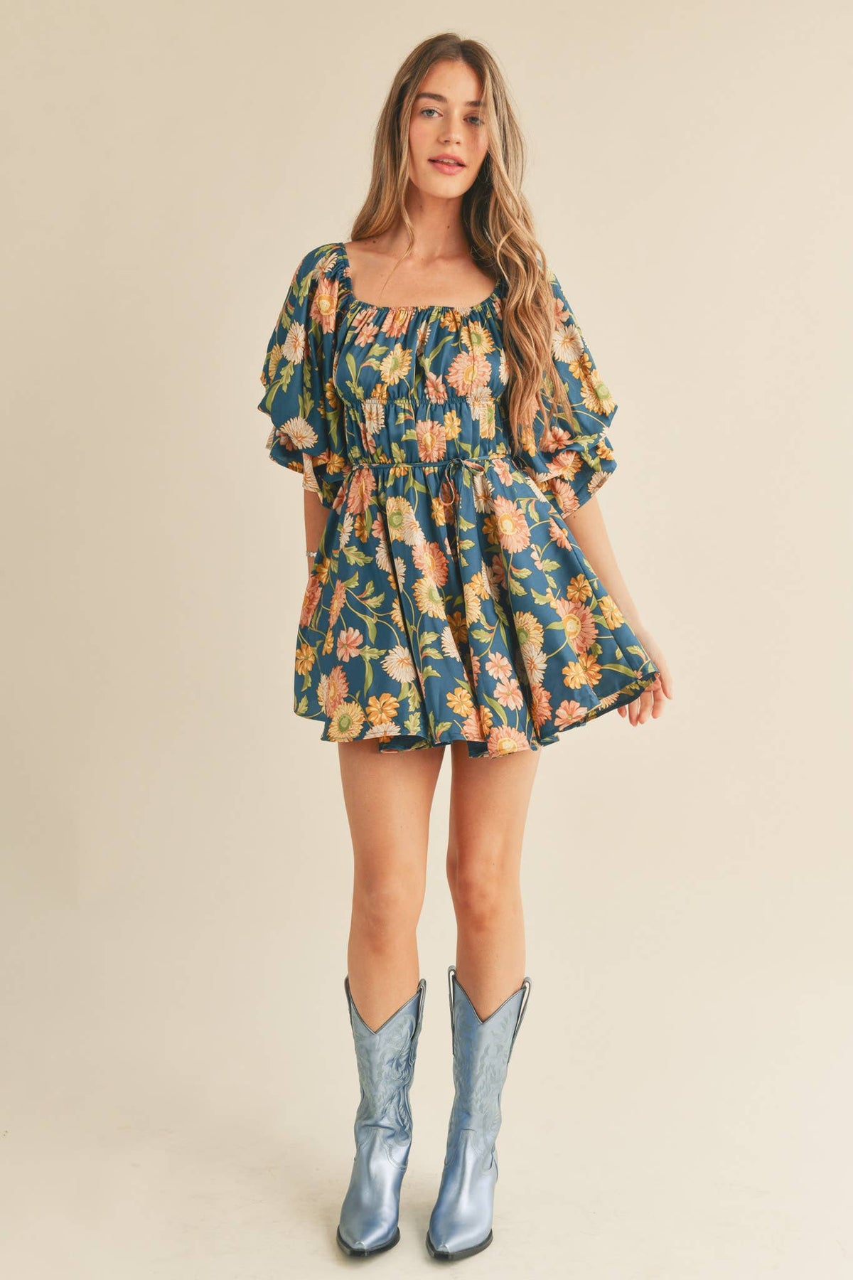 Floral Bubble Sleeve Mini
