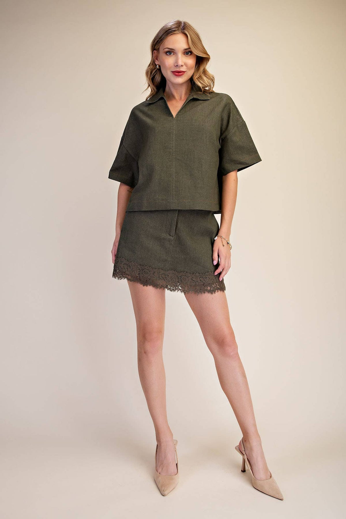 Olive Denim Top
