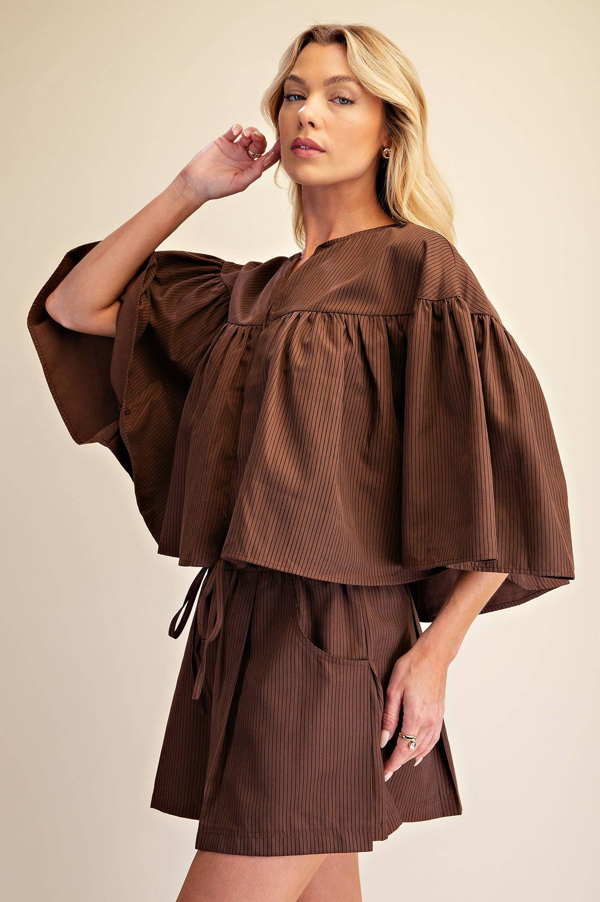 Brown Stripe Cape Top