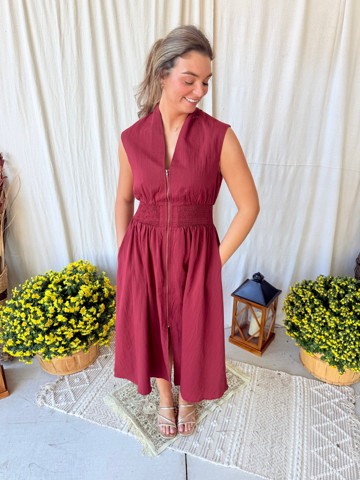Burgundy Zipper Dress