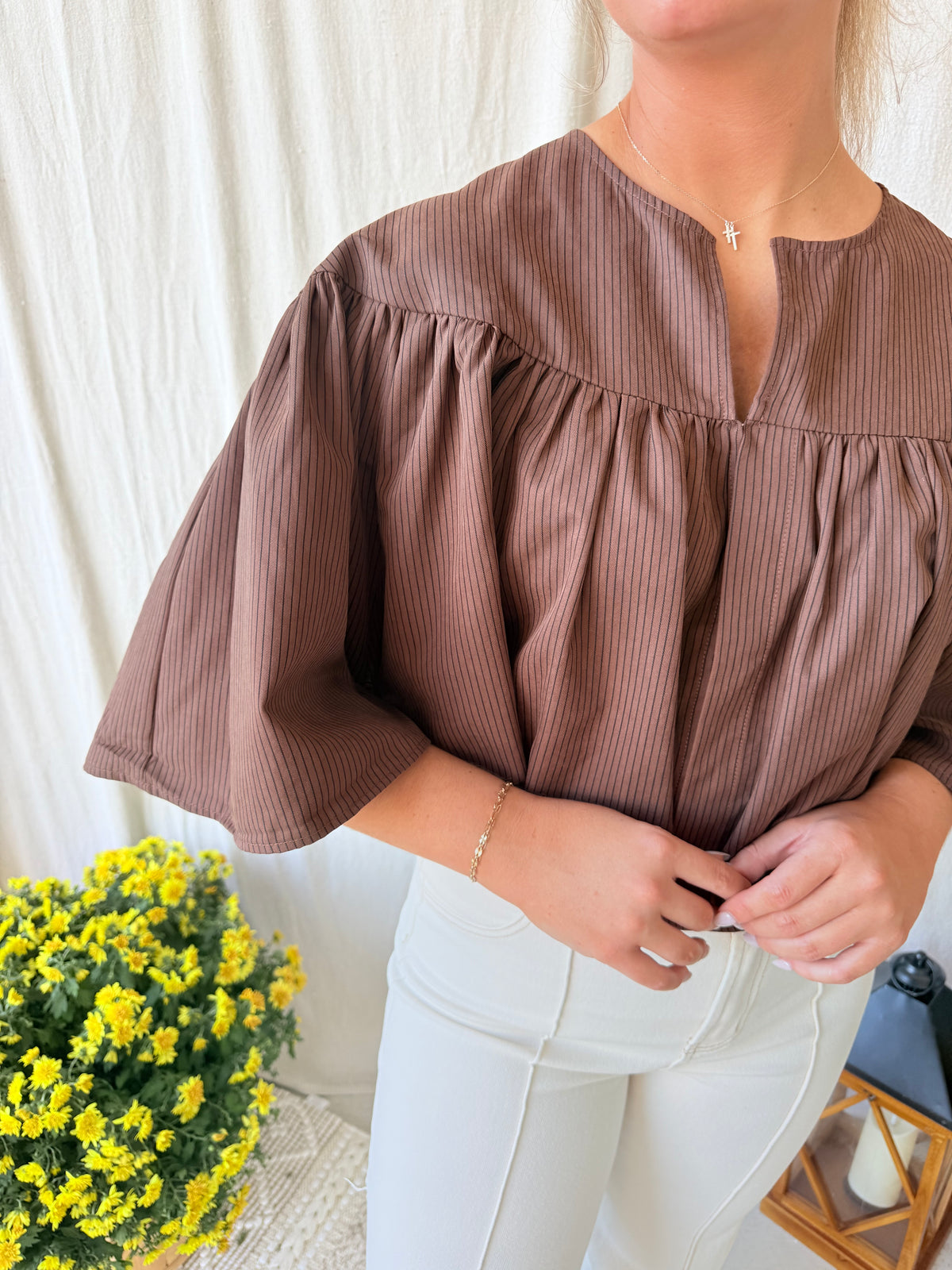 Brown Stripe Cape Top