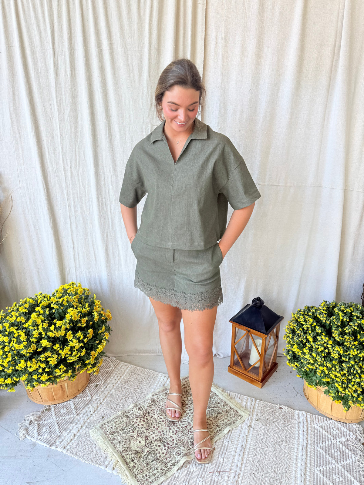 Olive Denim Top