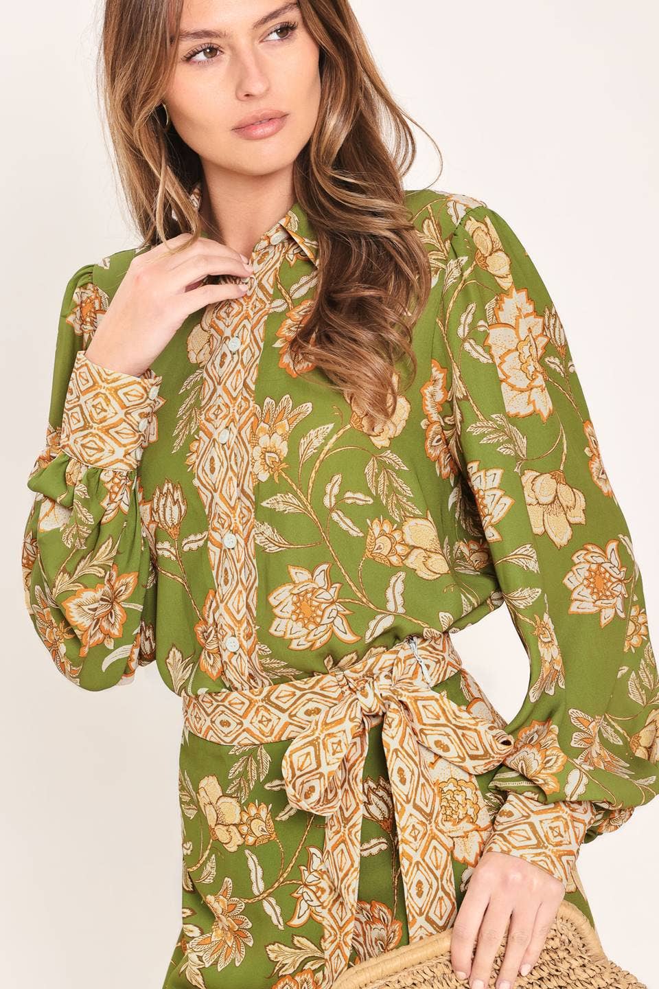 Olive Floral Top