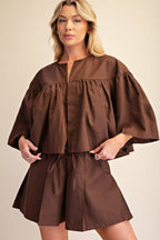 Brown Stripe Cape Top