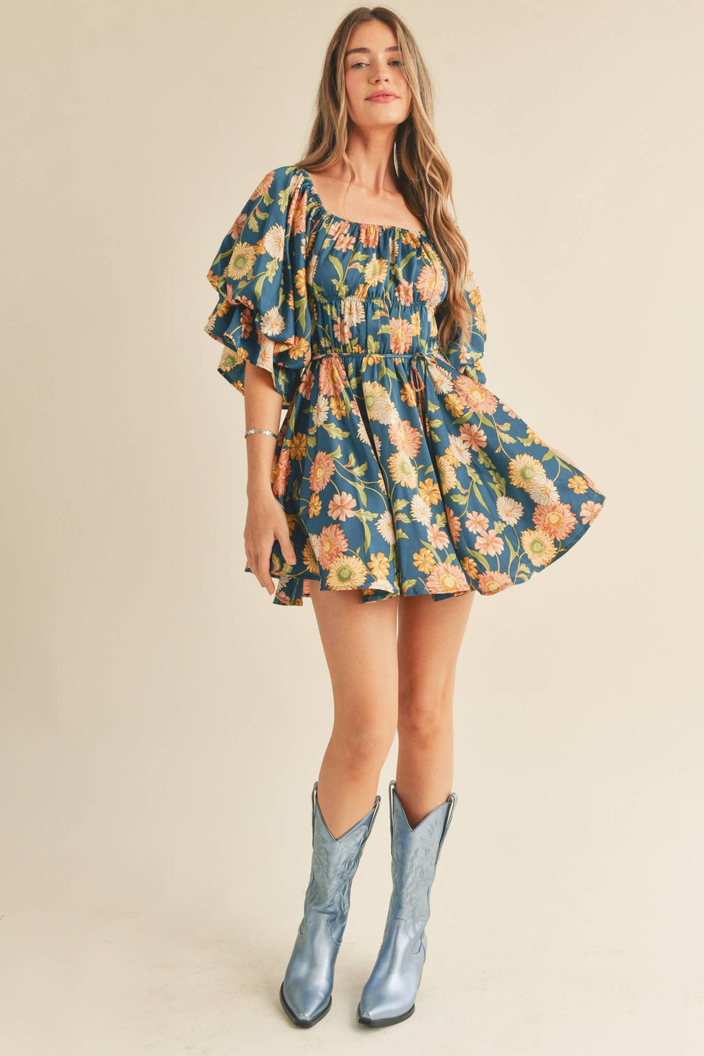 Floral Bubble Sleeve Mini