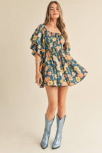 Floral Bubble Sleeve Mini