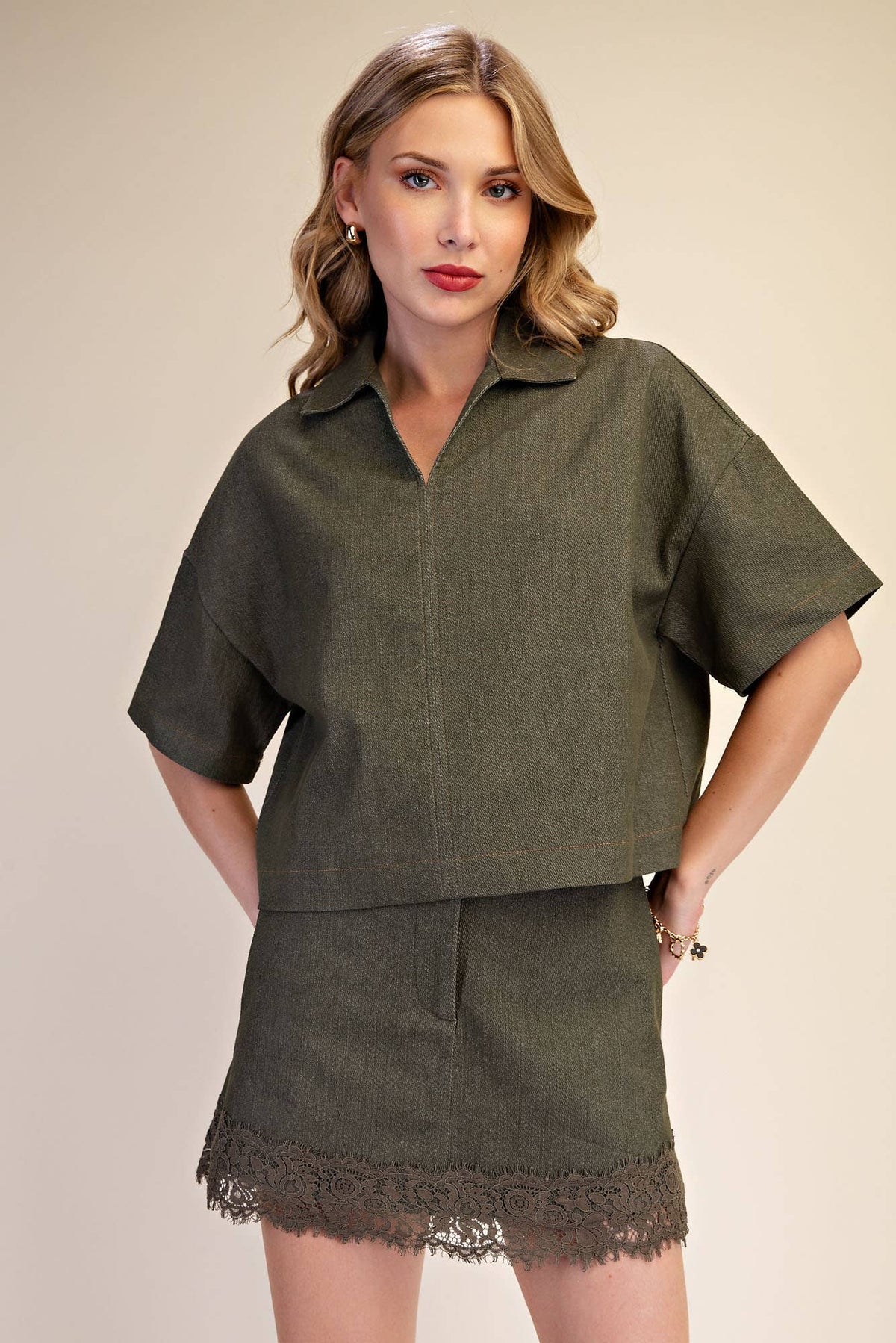 Green Denim Lace Skort